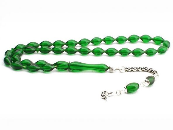 925 Ayar Gümüş Arpa Kesim Sıkma Kehribar Tesbih ürün görseli