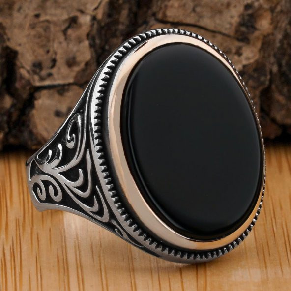 925 Ayar Gümüş Oniks Taşlı Erkek Yüzük ürün görseli