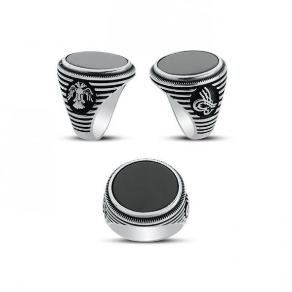 925 Ayar Gümüş Oval Model Oniks Taşlı Yüzük ürün görseli 1