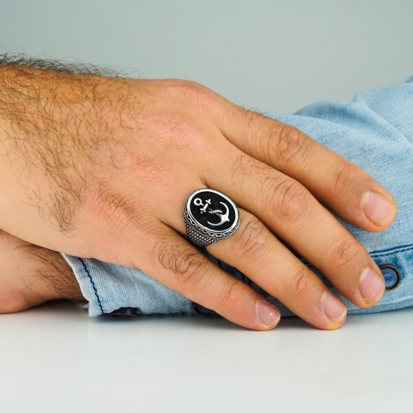 925 Ayar Gümüş Deniz Çapa Model Yüzük - Resim 2