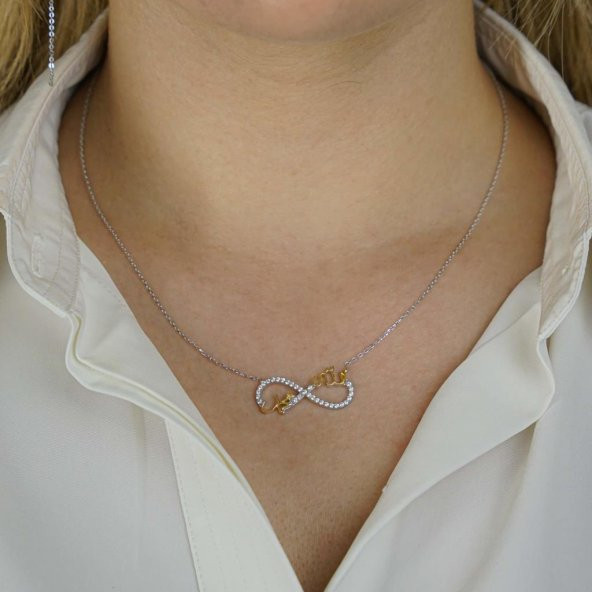 Sonsuzluk Model Allah Muhammed Yazılı Bayan Gümüş Kolye - Resim 2