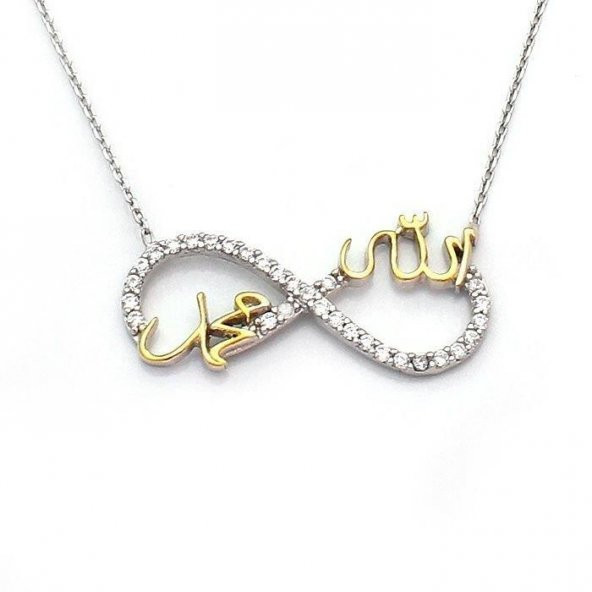 Sonsuzluk Model Allah Muhammed Yazılı Bayan Gümüş Kolye - Resim 3