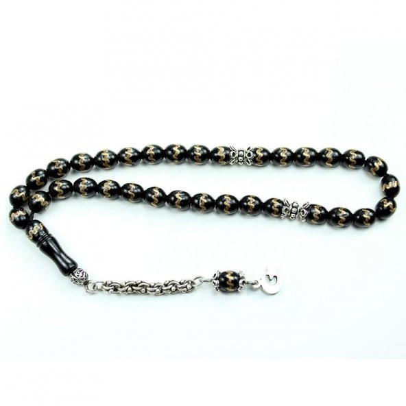 Arpa Kesim 925 Ayar Gümüş Püsküllü Oltu Taşı Tesbih - Resim 2