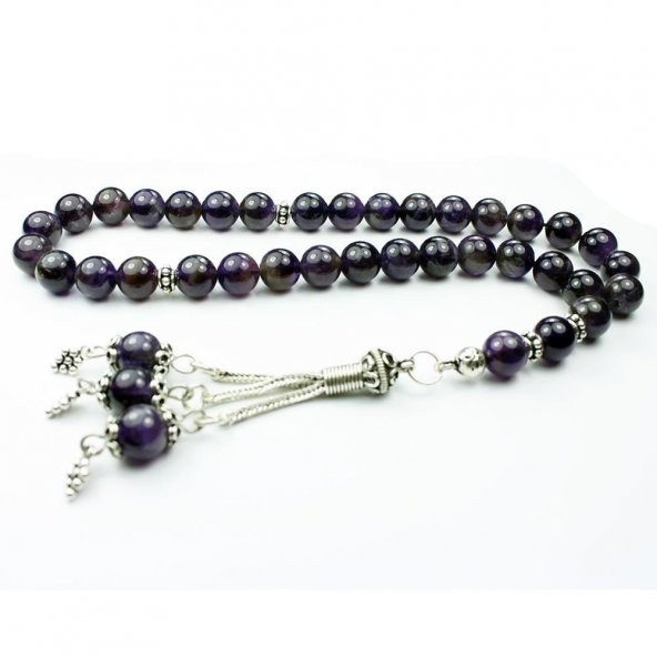 925 Ayar Gümüş  100 Doğal Ametist Taşı Tesbih