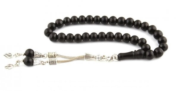 Çift Püsküllü Sade Oltu Taşı Tesbih ürün görseli 1