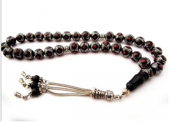 925 Ayar Yoğun Gümüş İşlemeli Erzurum Oltu Taşı Tesbih ürün görseli