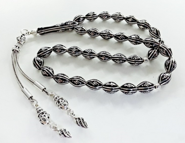 925 Ayar Gümüş Arpa Kesim Erzurum Oltu Taşı Tesbih ürün görseli 1