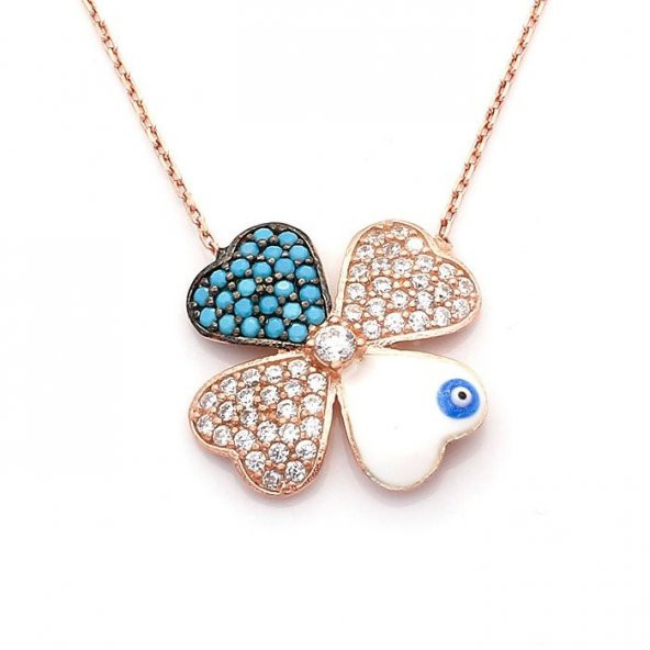 Turkuaz Nano Taşlı Papatya Motifli Bayan Gümüş Kolye ürün görseli 1