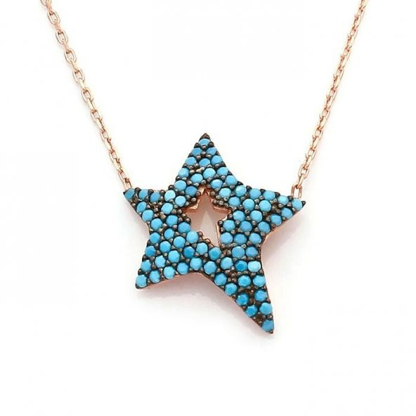 Turkuaz Nano Taşlı Yıldız Motifli Bayan Gümüş Kolye ürün görseli