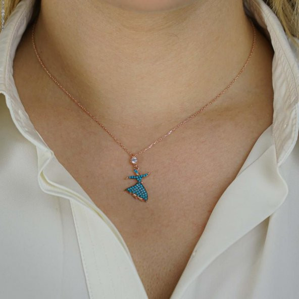 Turkuaz Nano Taş Semazen Model Bayan Kolye - Resim 2