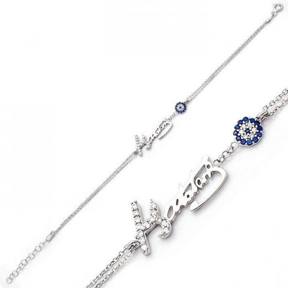 Kemal Atatürk Motifli Nazar Boncuklu Bayan Gümüş Bileklik - Resim 2