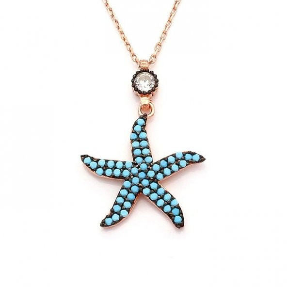 Turkuaz Nano Taşlı Deniz Yıldızı Motifli Bayan Gümüş Kolye ürün görseli