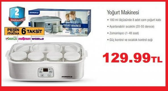 Nordica Yoğurt Makinesi 8 Cam Kaseli Dijital Panelli Zamanlayıcıl