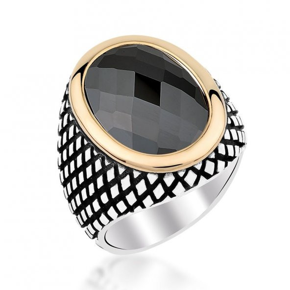 Fesatalı Kesim Zirkon Taşlı Erkek Gümüş Yüzük ürün görseli 1