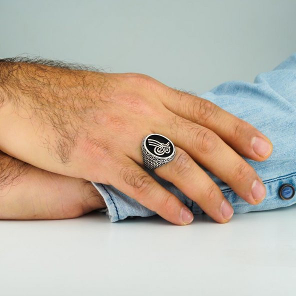 Osmanlı Tuğralı Zincir Desenli 925 Ayar Gümüş Yüzük - Resim 2