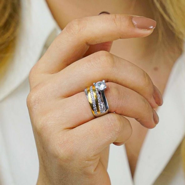 925 Ayar Gümüş Yarım Tur Rose Model Tek Taş Yüzük ürün görseli 1