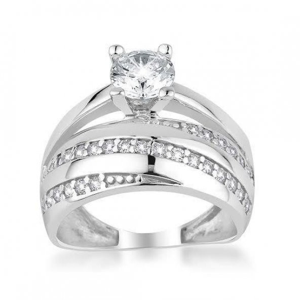 925 Ayar Gümüş Zirkon Taşlı Tek Taş Model Yüzük - Resim 4