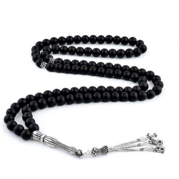 925 Ayar Gümüş Püsküllü Mat Renk Oniks Taşlı Tesbih ürün görseli 1