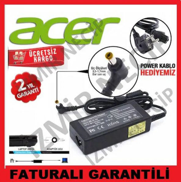 Acer Aspire One KAV6 UYUMLU LAPTOP DİZÜSTÜ NOTEBOOK ŞARJ ADAPTÖR