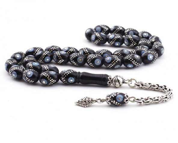 925 Ayar Gümüş Firuze İşlemeli Erzurum Oltusu Tesbih ürün görseli 1