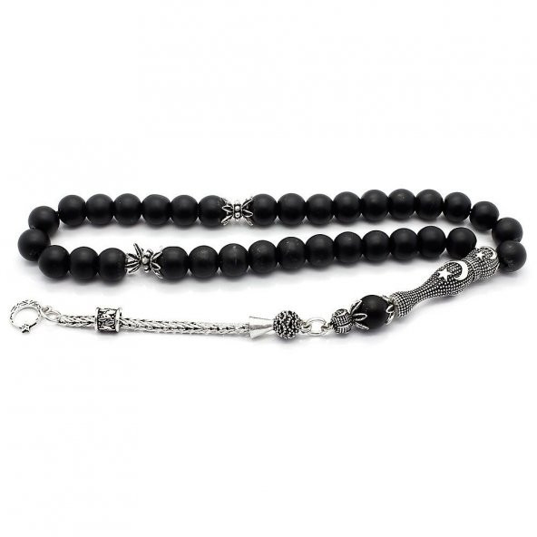 925 Ayar Gümüş AyYıldız Model Onix Taşlı Tesbih ürün görseli