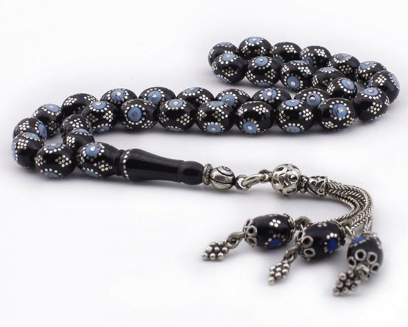 Arpa Kesim Gümüş Firuze İşlemeli Erzurum Oltusu Tesbih ürün görseli