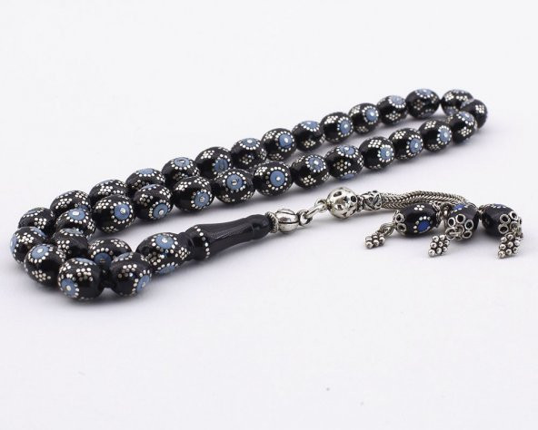 Arpa Kesim Gümüş Firuze İşlemeli Erzurum Oltusu Tesbih - Resim 2