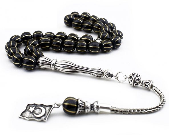 8li Pirinç Yarma Küre Kesim Gümüş İmame ve Püsküllü Oltu Tesbih ürün görseli