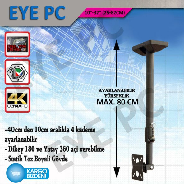 55 EKRAN 82 EKRAN ARASI TV LER İÇİN TAVAN DUVAR ASKI APARATI 80CM