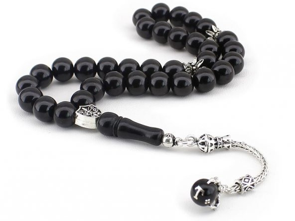 Harfli ve Kartal Pençeli Gümüş Oltu Taşı Tesbih ürün görseli