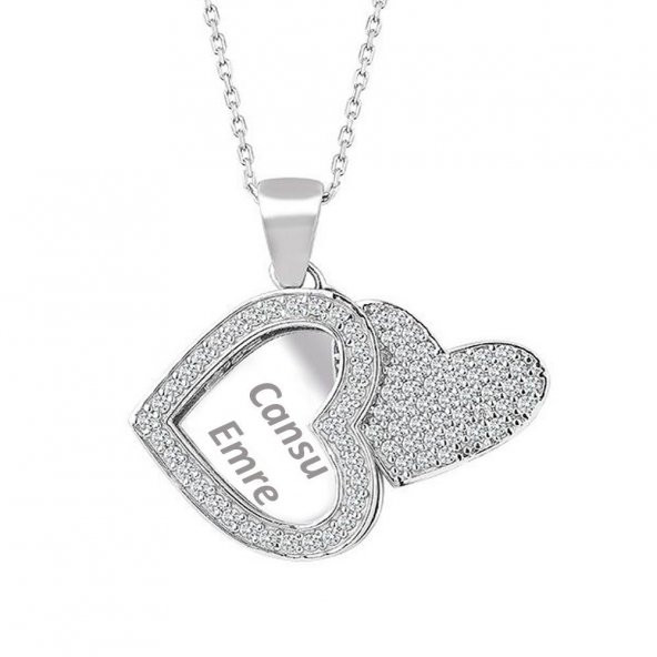 İsim Yazılı Kalpli Model Gümüş Bayan Kolye - Resim 2