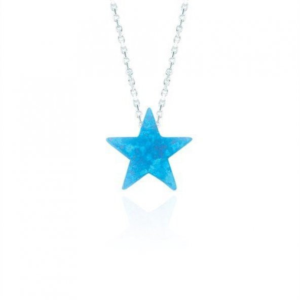Mavi Opal Taşlı  Yıldız Gümüş Kolye ürün görseli