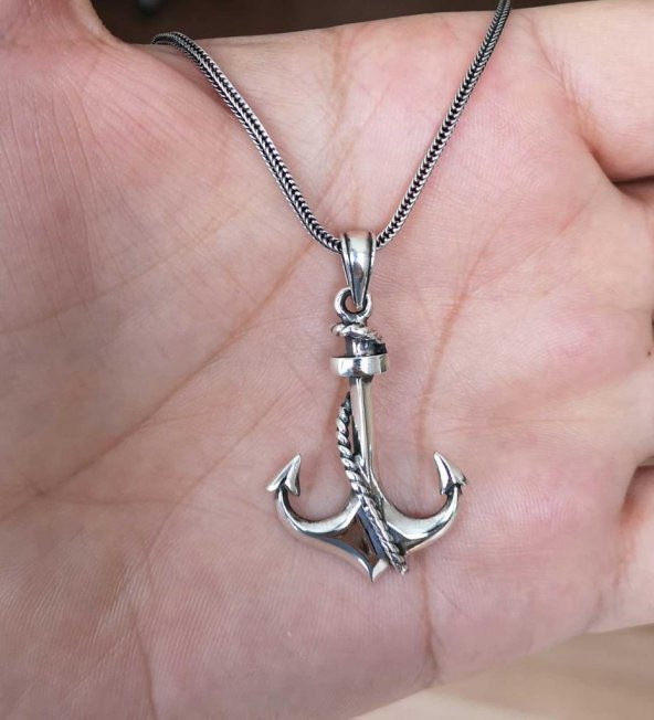 925 Ayar Gümüş Deniz Çapası Kolye - 3