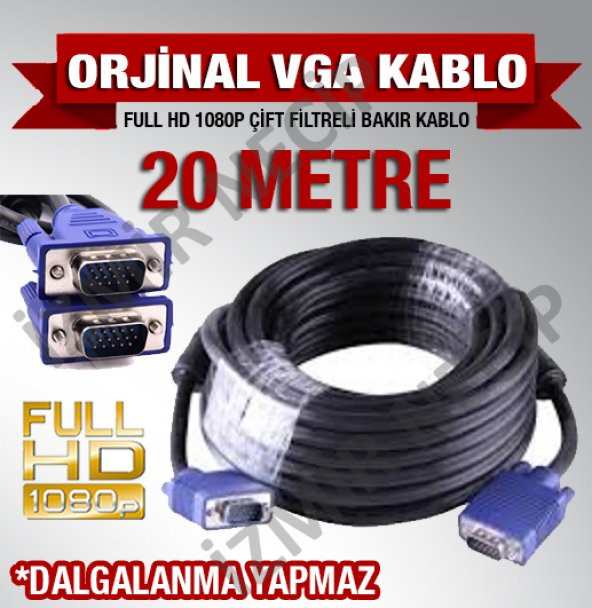 20 METRE VGA MÖNİTÖR PROJEKSİYON MÖNİTÖR TV KABLOSU FİLTRELİ