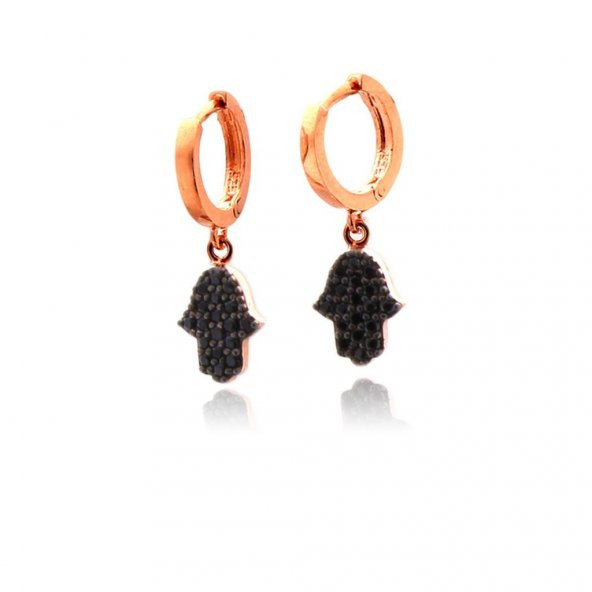 Siyah Taşlı Fatma Ananın Eli Motifli Gümüş Küpe ürün görseli 1