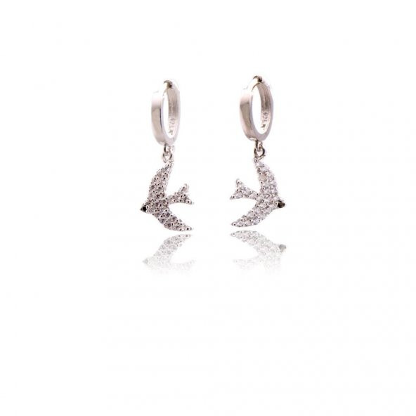 Zirkon Taşlı Kuş Figürlü Gümüş Küpe ürün görseli