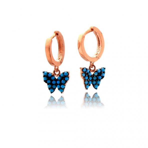 Turkuaz Nano Taşlı Kelebek Gümüş Küpe ürün görseli