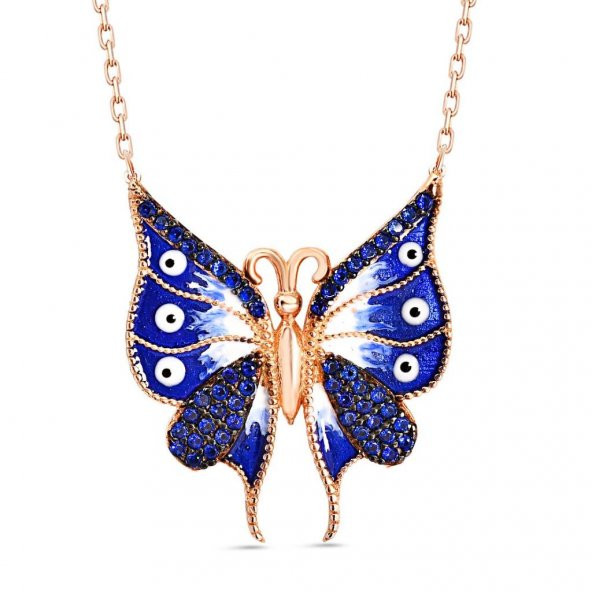 925 Ayar Gümüş Zirkon Taşlı Nazarlı Kelebek Kolye ürün görseli 1