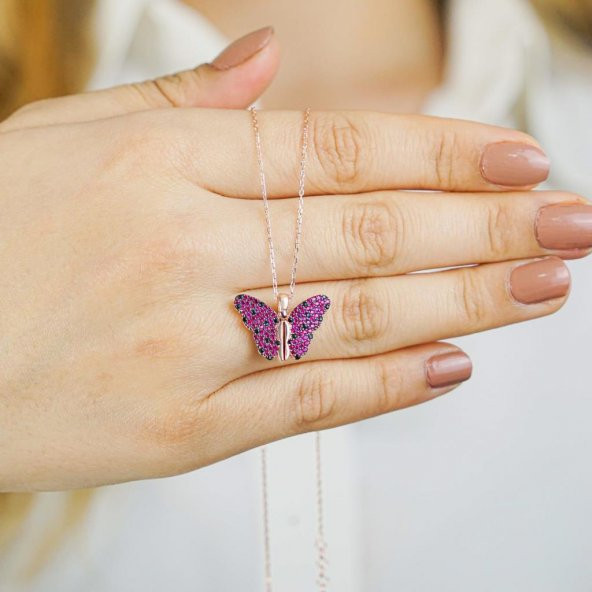 925 Ayar Gümüş Açılır Kapanır Kelebek Kolye - Resim 2