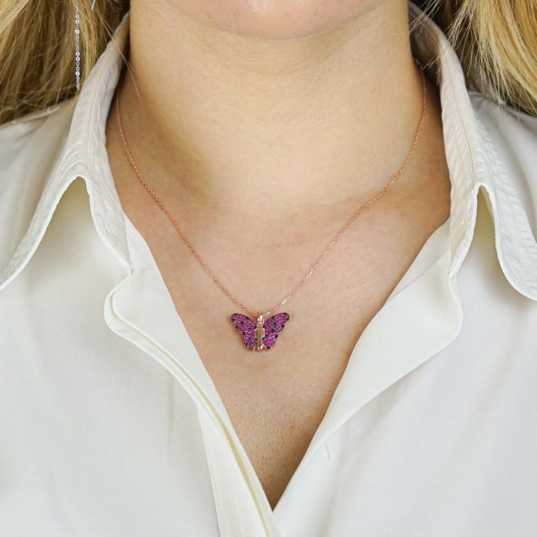 925 Ayar Gümüş Açılır Kapanır Kelebek Kolye - Resim 3