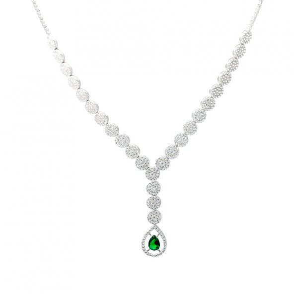 925 Ayar Gümüş Yeşil Zirkon Taşlı Set - 2