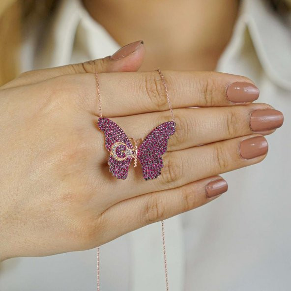 925 Ayar Gümüş Ayyıldız Kelebek Kolye ürün görseli 1