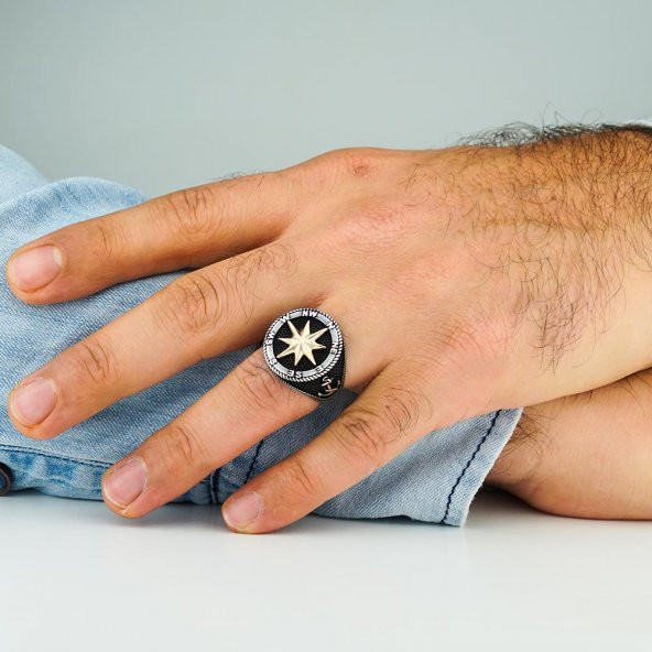 925 Ayar Gümüş Pusula Yüzük - Resim 2