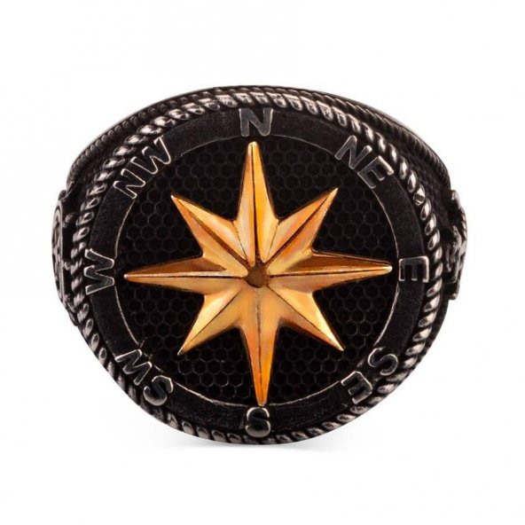 925 Ayar Gümüş Pusula Yüzük - Resim 4