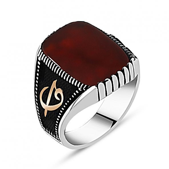 925 Ayar Gümüş  Kırmızı Akik Taşlı Yüzük-4 ürün görseli 1