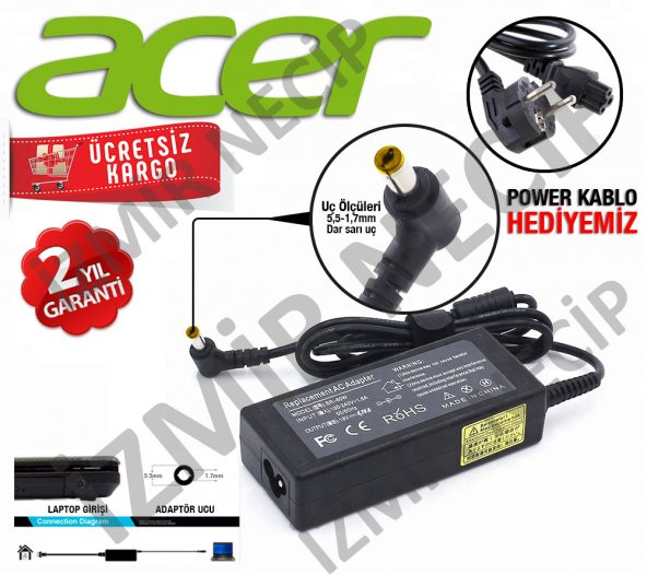 NCPLİNE ACER ASPİRE LAPTOP LEPTOP UYUMLU 19 VOLT SARI UÇLU ADAPTÖR