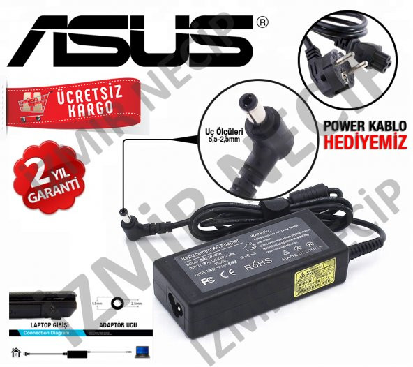 LAPTOP ŞARJ ADAPTÖRÜ 19 V 4.74 A ASUS UYUMLU SIFIR ÜRÜN GARANTİLİ