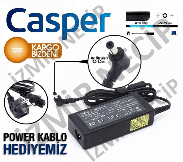 DİZÜSTÜ BİLGİSAYAR CASPER UYUMLU ADAPTÖR 19V 4.74A SIFIR ÜRÜN