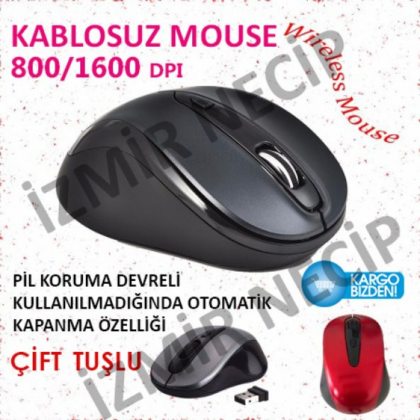 KABLOSUZ NANO Usb Siyah 2.4Ghz 1200 Dpi Kablosuz Mouse WİRELESS