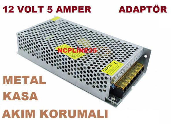 12 VOLT 5 AMPER METAL KASA AKIM KORUMALI ŞERİT LED LET ADAPTÖRÜ